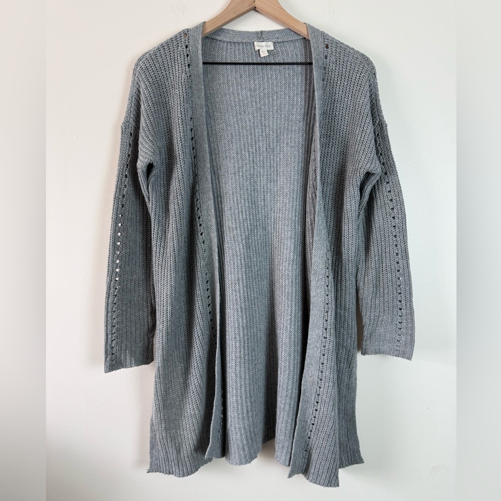 Garnet Hill Womens Linen Cotton Open Front Cardigan Sweater Size XS Gray Cozy